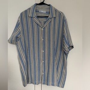 Zara Knit Men's Large Blue and White Striped Button Down Shirt